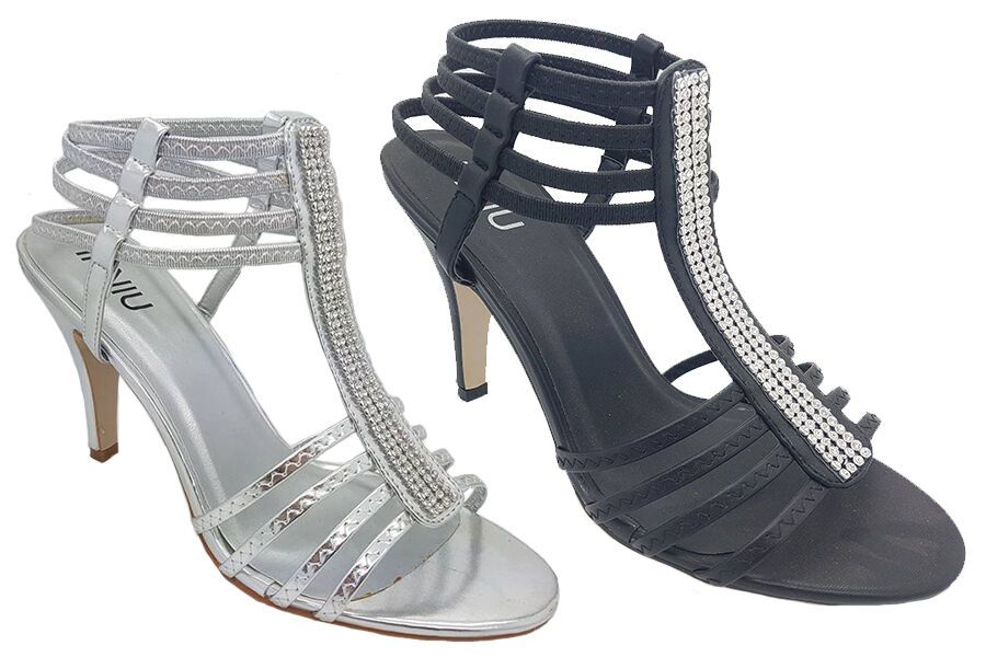 black and silver strappy heels