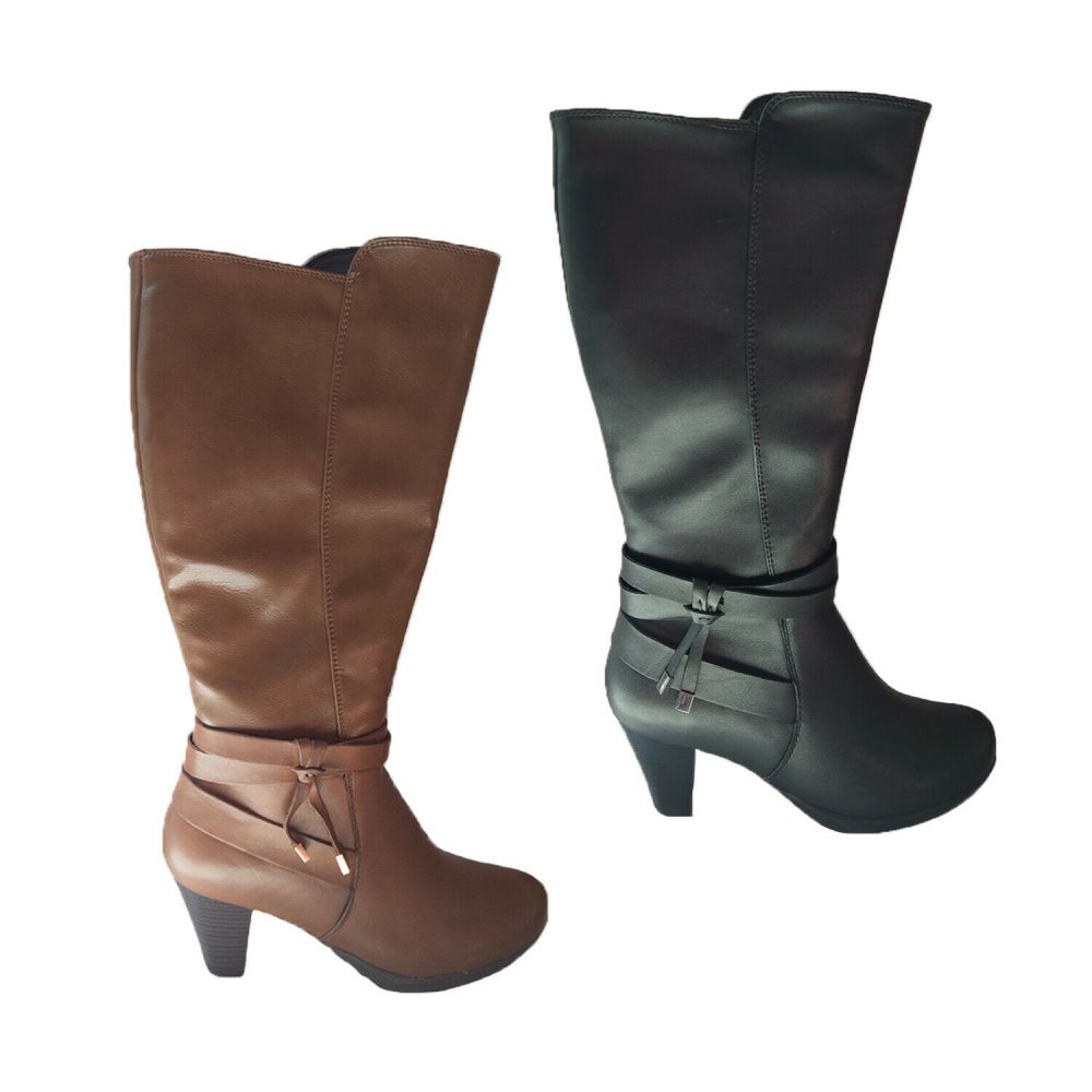 black leather knee high ladies boots